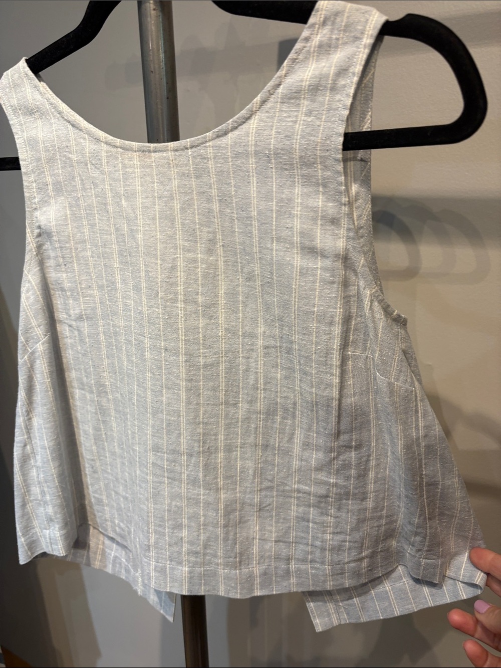 Striped Light Blue Sleeveless Linen-Blend Tank Top